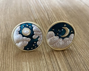 Enamel Sun and Moon drawer knobs / Starry sky cabinet / Gothic Home Decor / Furniture Hardware,Z-502