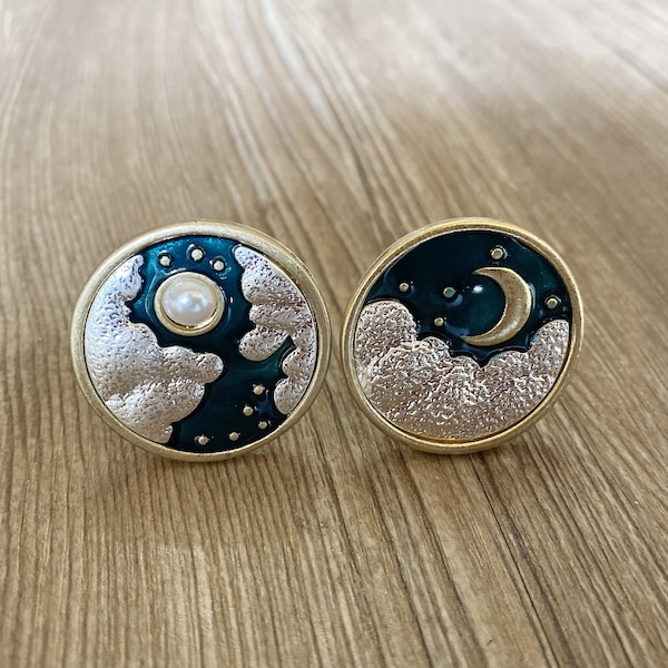 Enamel Sun and Moon drawer knobs / Starry sky cabinet / Gothic Home Decor / Furniture Hardware,Z-502