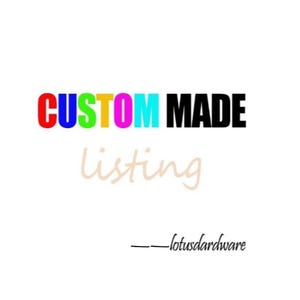 Puede incluir: Un diseño gráfico que presenta el texto CUSTOM MADE en letras de bloque multicolores, seguido por la palabra listing en una escritura cursiva de color tostado claro, y el texto __lotusdardware en una fuente cursiva negra sobre fondo blanco.