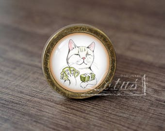 Cat-Glass Cabochon Bronze Cabinet Dresser Knobs pull / Dresser Knobs Cabinet Pull handles /Cabinet Knobs / Furniture Hardware