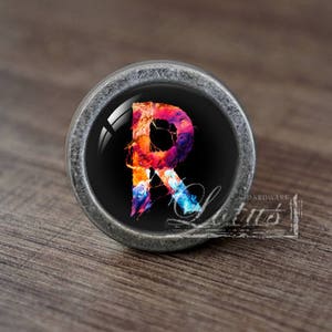 Letter-&quot;R&quot;-Glass Cabochon Vintage Silver  Cabinet Dresser Knobs pull / Dresser Knobs Cabinet Pull handles / Furniture Hardware