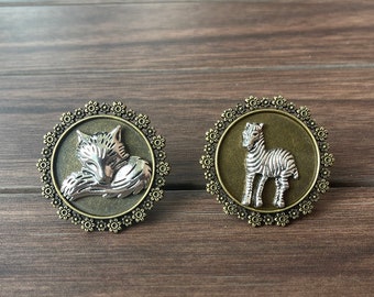 Fox and Zebra drawer knobs / Fox cabinet / Gothic Home Decor / Animal Shaped drawer knobs / Furniture Hardware,Z-927