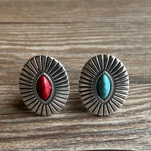 Colour Turquoise Stone Drawer Knobs - Retro Silver Cabinet Knobs with Turquoise Stone - Large Drawer Knobs Bohemian Style ,Z-939