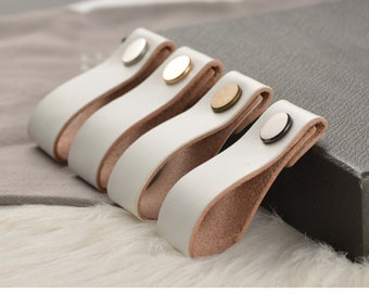 White Vegetable Tanned Leather  Door Handles For Cabinet Wardrobe Cupboard Drawer Pull Knobs Furniture Hardware Kitchen Accessories