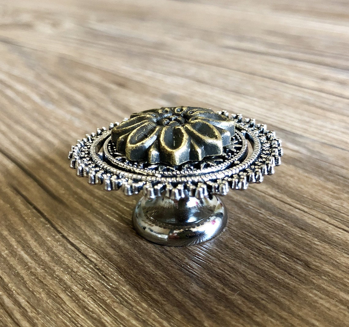 Bronze Retro Flower Drawer Knobs Brass Knobs with Etsy