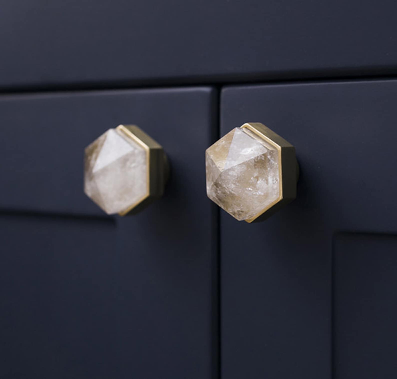 Natural Crystal Hexagon Brass Door Knobs for Wardrobe Etsy
