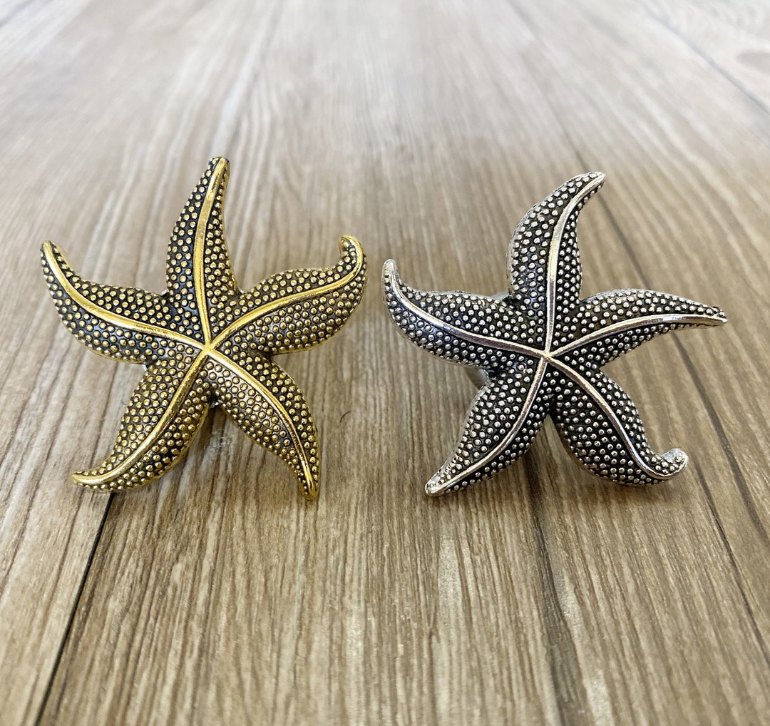 Starfish Drawer Knobs / Furniture Knobs Silver With Rope Pattern Spiral