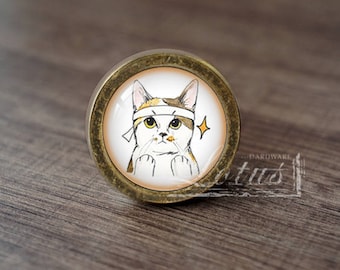 Cat-Glass Cabochon Bronze Cabinet Dresser Knobs pull / Dresser Knobs Cabinet Pull handles /Cabinet Knobs / Furniture Hardware