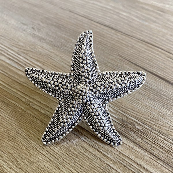 Silver Starfish Drawer knobs / Furniture Knobs Silver with Rope Pattern - Spiral Drawer Knob Cabinet Knobs in Brass and Silver ,Z-879