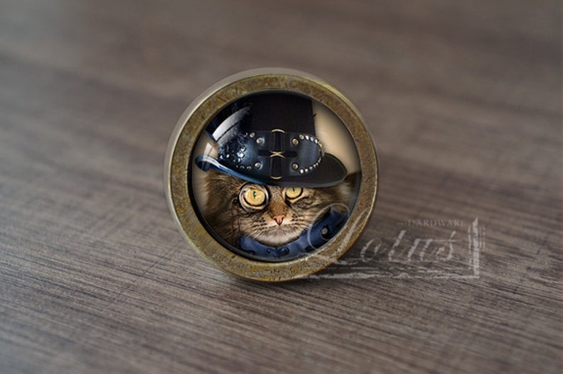 Steampunk CatHandmade Vintage Antique Drawer Knobs Pulls Handles/Dresser Knobs Cabinet Pull handles / Furniture Hardware image 1