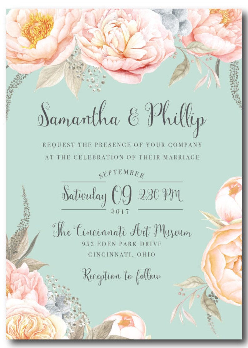 Mint Wedding Invitation Mint Wedding Mint and Peach Wedding | Etsy