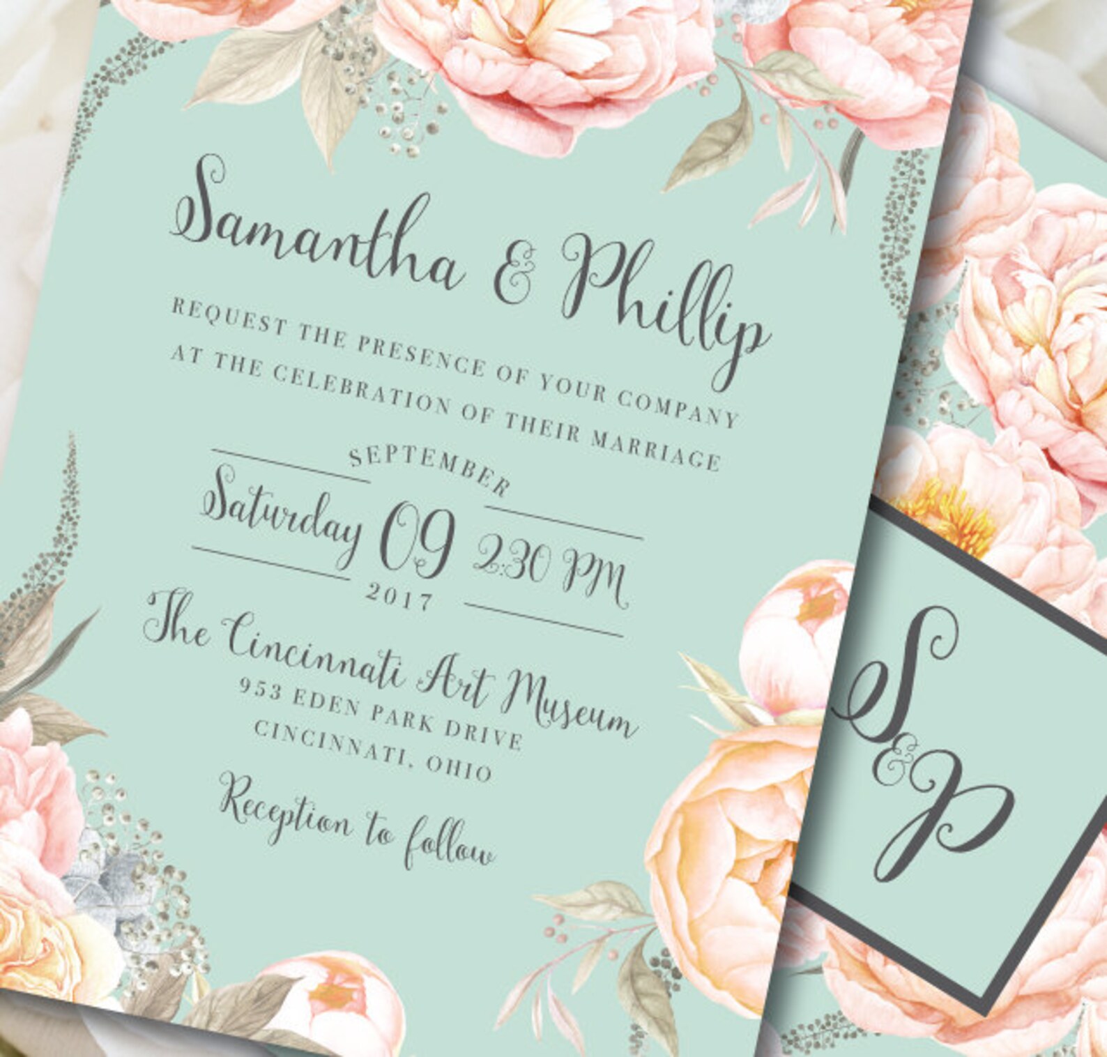 Mint Wedding Invitation Mint Wedding Mint and Peach Wedding | Etsy