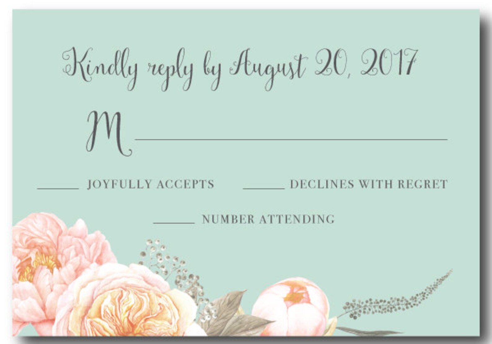 Mint Wedding Invitation Mint Wedding Mint and Peach Wedding Etsy