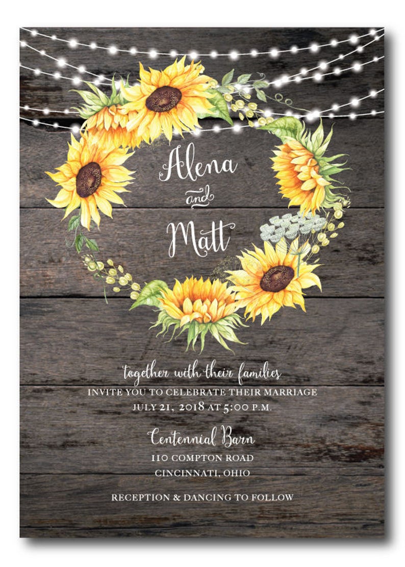 Rustic Wedding Invitation Template Sunflower Invitation - Etsy