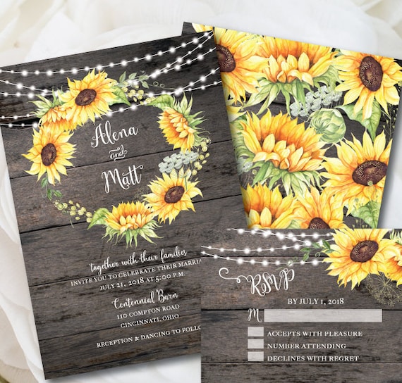 Rustic Wedding Invitation Template Sunflower Invitation Country Wedding Invitation Kit Wood Invitation