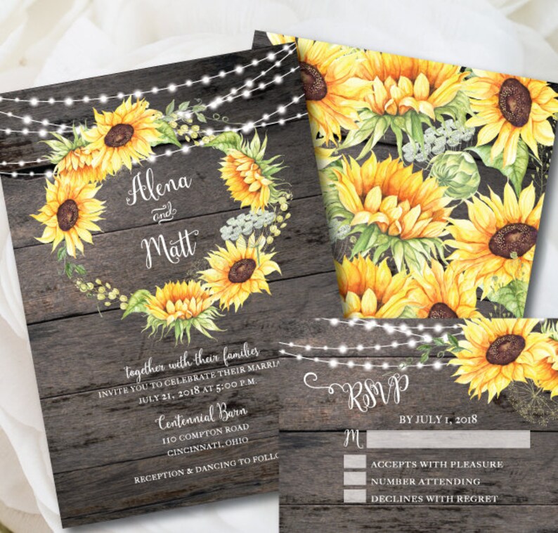 Rustic Wedding Invitation Template Sunflower Invitation - Etsy