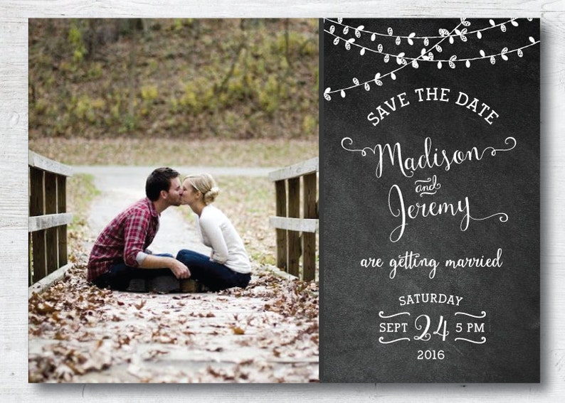 String of Lights Rustic Wedding Chalkboard Photo Rustic Printable Save the Date Postcard DIY Postcard Save the Date Chalkboard