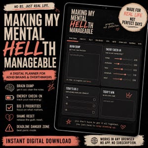 Planificateur d'ENFER mental | Agenda numérique TDAH | Journal de vidage cérébral | Planificateur de dysfonctionnement exécutif | Planificateur de navigateur