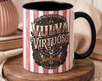 Vulva Virtuoso Mug | Accent Coffee Mug, pink stripes 11oz or 15oz