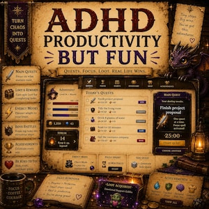 ADHD-planerare digital nedladdning | Gamifierad RPG-uppdragsspårare | Neurodivergent produktivitet | Focus Sprint | XP-belöningar | Interaktiv planerare bild 6