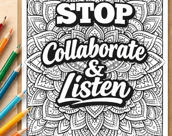 STOP Collaborate & Listen マンダラ塗り絵ページ（即時ダウンロード）