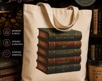 Book Boyfriends Ruined My Standards Tote Bag, Funny Bookish Gift, Book Lover Tote, Dark Academia Bag, Romance Reader Gift, BookTok Tote