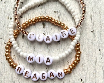 Personalized Beaded Name Bracelet - Custom Name Bracelet - Gift For Her - Name Bracelet - Rose Gold Letter Bead Bracelet - Gift For Mom