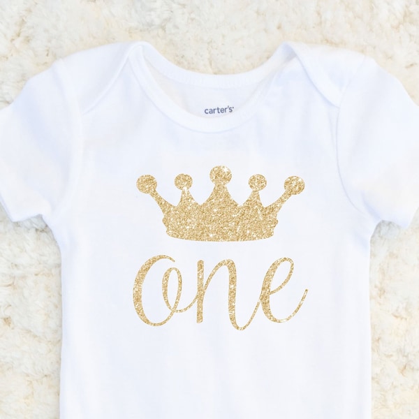 First Birthday Outfit Girl - First Birthday Girl Shirt - One Crown Princess Girl - Gold Glitter Crown One Outfit - 1st Birthday Outfit