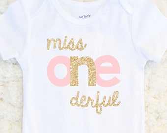 First Birthday Outfit Girl - First Birthday Miss Onederful - Baby Girl - Glitter Birthday Outfit - 1st Birthday One Piece - Cake Smash