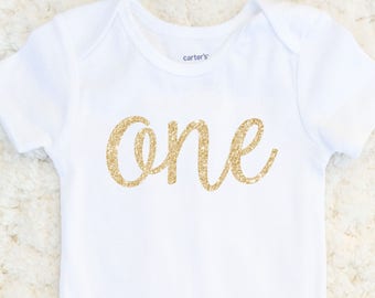 First Birthday Outfit Girl - First Birthday Shirt Girl - 1st Birthday Gold Glitter Outfit - Birthday Cake Smash Outfit - Girl Birthday Shirt