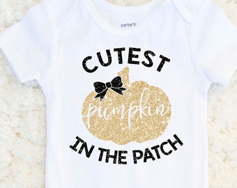 Cutest Pumpkin In The Patch - Girl Thanksgiving Shirt - Baby Girl Halloween Outfit - Halloween Shirt - First Halloween - Carters Bodysuit