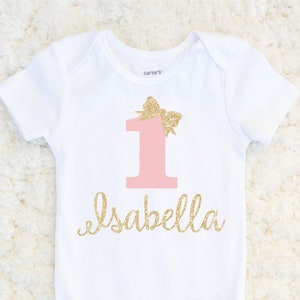 First Birthday Outfit Girl First Birthday Glitter Bodysuit Baby Girl Sparkle Birthday Outfit 1st Birthday Personalized One Piece image 1