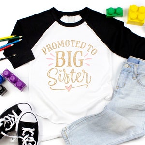 Promoted to Big Sister New Baby Announcement Shirt Big Sister Tshirt Pregnancy Gift New Baby Gift Little Sister Sibling Shirt image 1