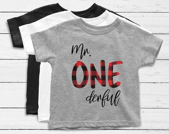 Mr. Onederful Shirt - First Birthday Buffalo Plaid Theme - Mr Onederful Buffalo Plaid Shirt - Buffalo Plaid First Birthday Boy Shirt - Plaid