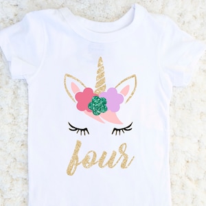 Unicorn Birthday Outfit - Unicorn Girl's Fourth Birthday Shirt - Unicorn Birthday - 4th Birthday Girl - Girl Birthday Tshirt - Birthday Girl