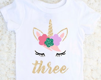 Unicorn Birthday Shirt - Unicorn Girl's Third Birthday Shirt - Unicorn Birthday - 3rd Birthday Girl - Girl Birthday Outfit - Birthday Girl