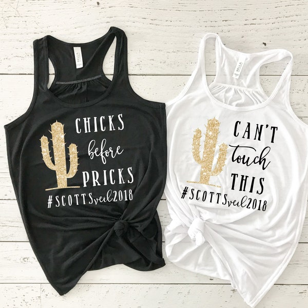 Chicks Before Pricks Bachelorette Party Shirts Cactus Bachelorette Tanks Arizona Bachelorette Party Desert Flowy Shirts Scottsdale