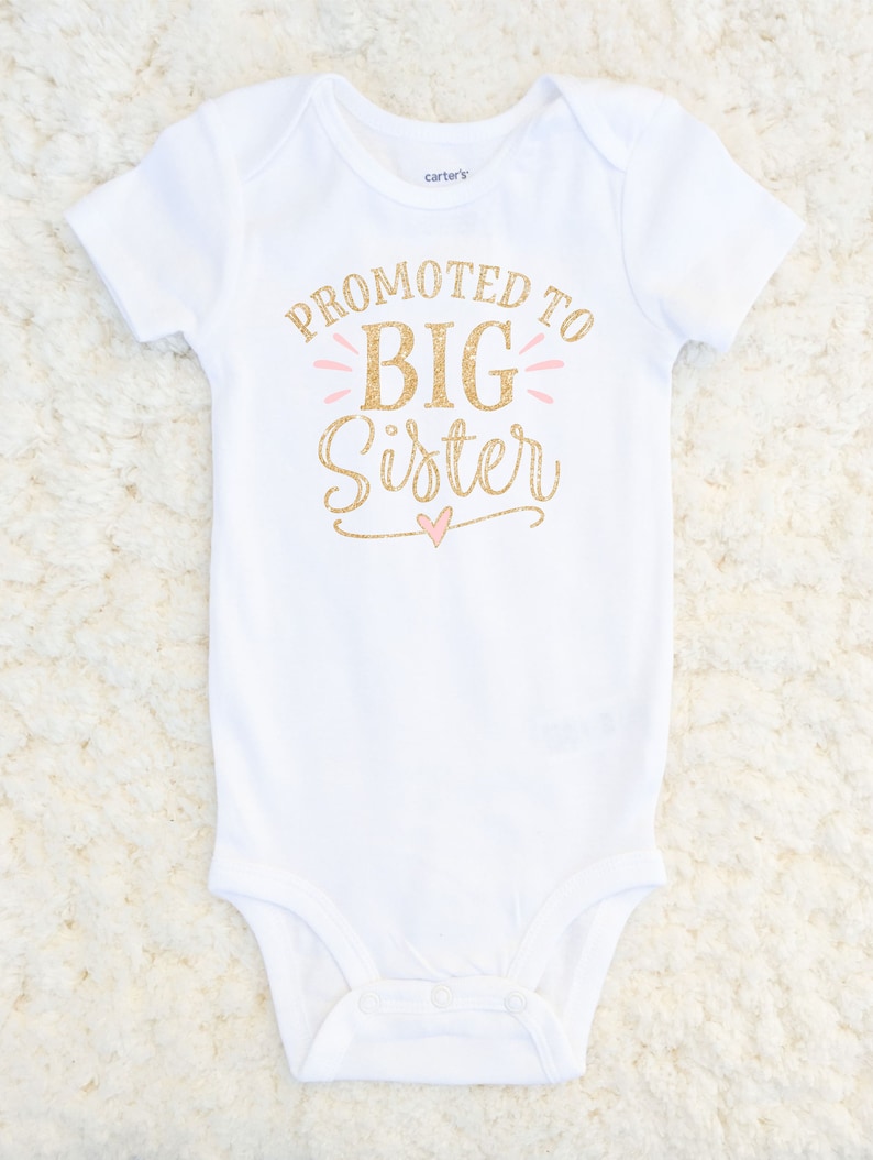 Promoted to Big Sister New Baby Announcement Shirt Big Sister Tshirt Pregnancy Gift New Baby Gift Little Sister Sibling Shirt image 4