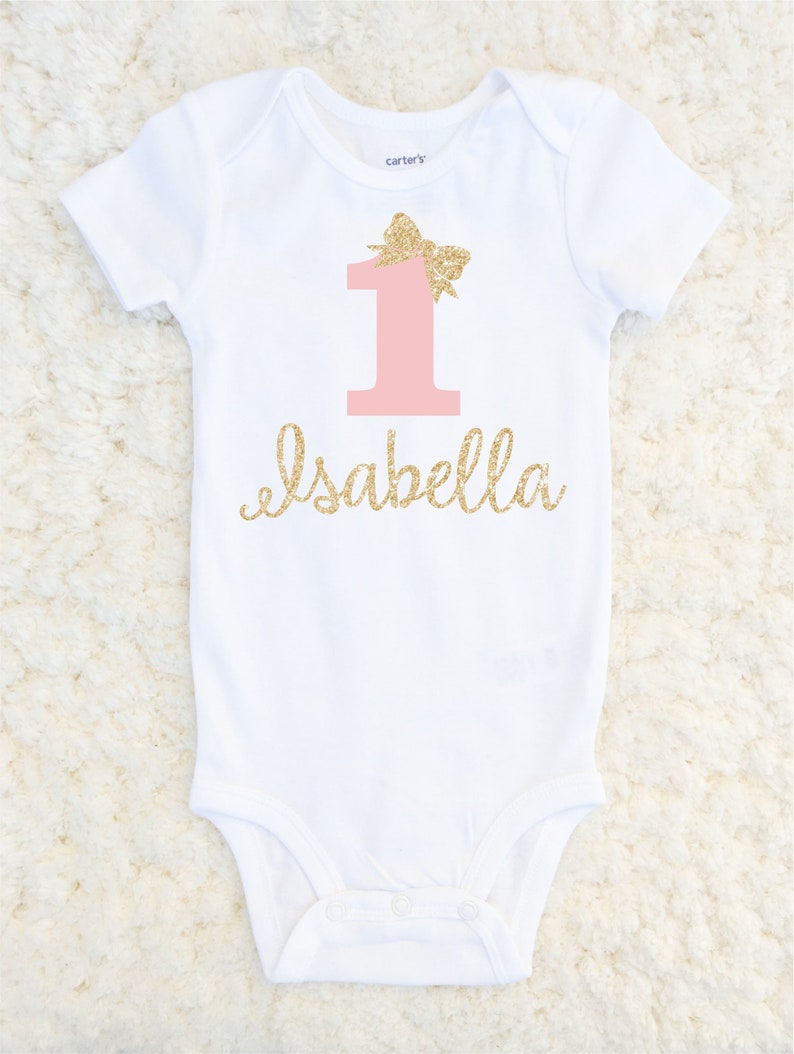 First Birthday Outfit Girl First Birthday Glitter Bodysuit Baby Girl Sparkle Birthday Outfit 1st Birthday Personalized One Piece image 1