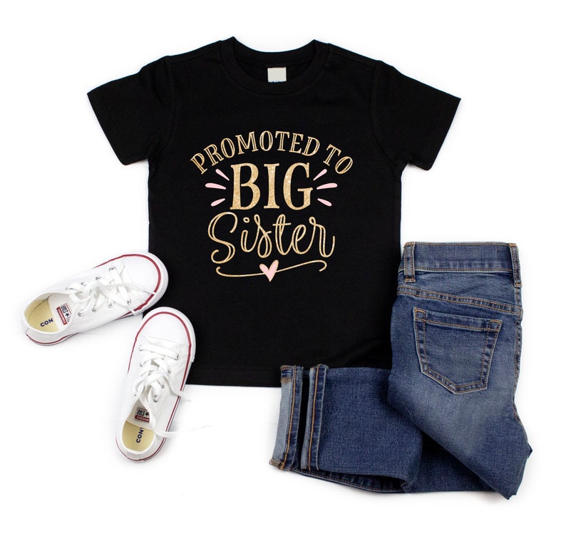 Promoted to Big Sister New Baby Announcement Shirt Big Sister Tshirt Pregnancy Gift New Baby Gift Little Sister Sibling Shirt image 3