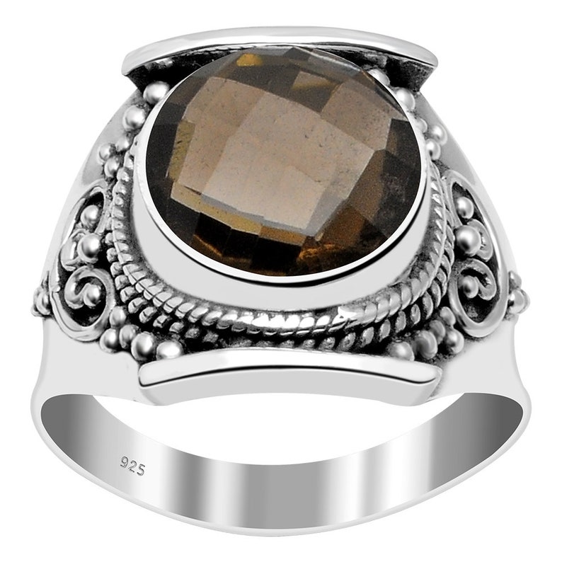Round Gemstone Mom Gift. Birthstone Jewelry Turquoise Women Rings Labradorite Sterling Silver Black Onyx Malachite Ruby Smoky Quartz