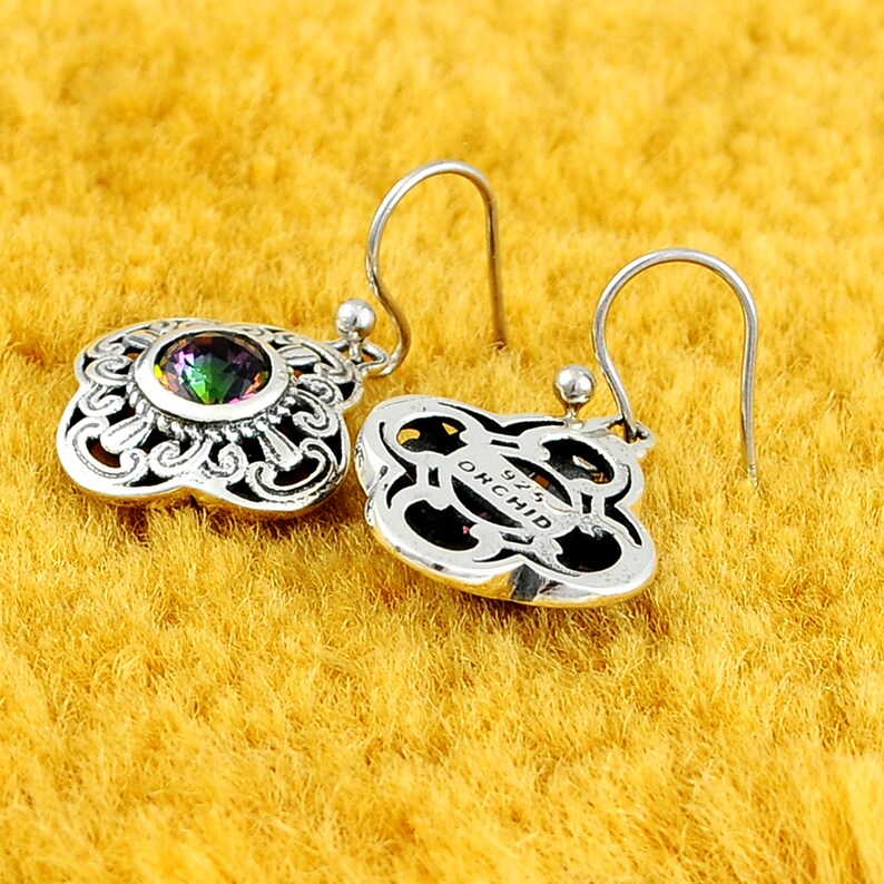 1.36 Carat Created mystic Round Gemstone 925 Sterling Silver Dangle Earrings For Womens