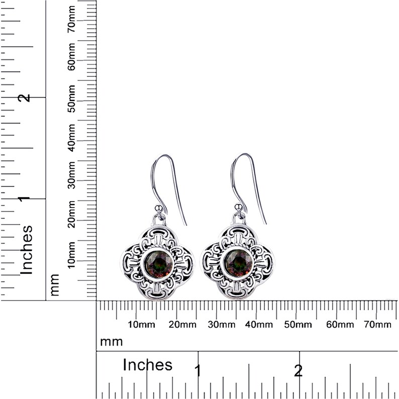 1.36 Carat Created mystic Round Gemstone 925 Sterling Silver Dangle Earrings For Womens