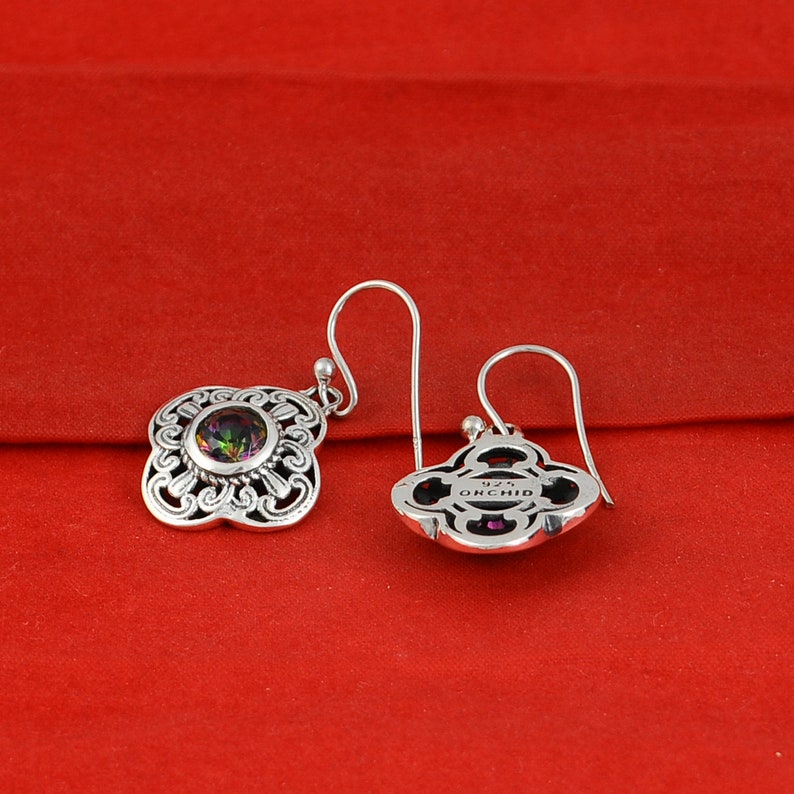 1.36 Carat Created mystic Round Gemstone 925 Sterling Silver Dangle Earrings For Womens