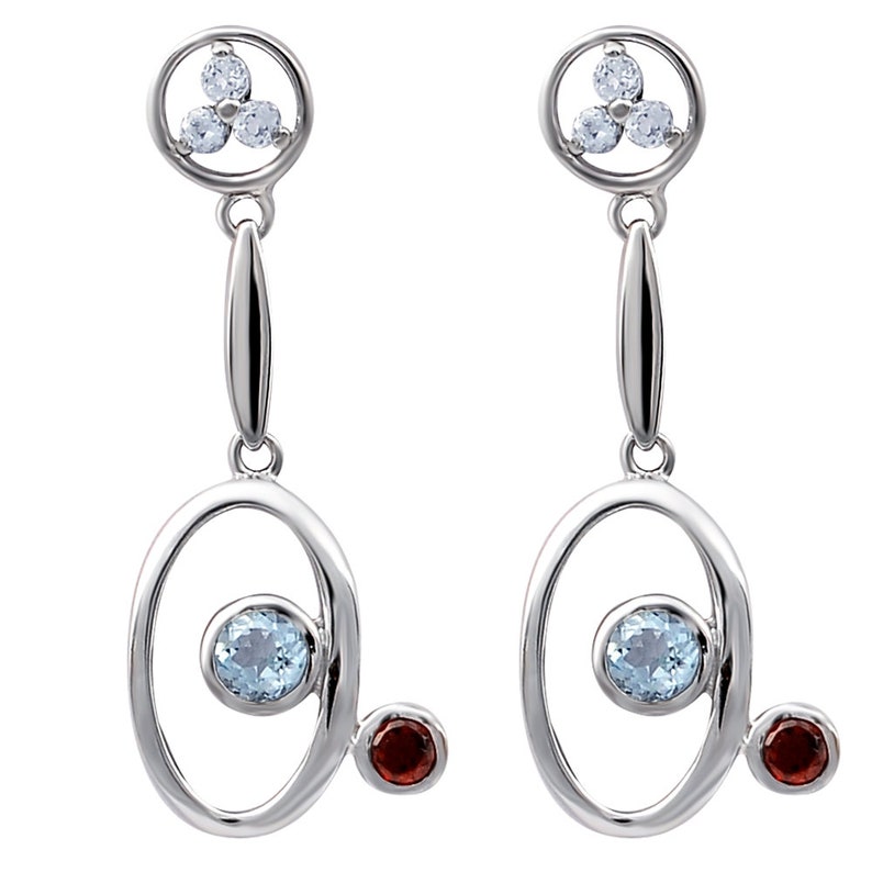 December Birthstone Blue Topaz Round Shape Gemstone Garnet Earrings Handmade Sterling Silver Stud Earrings For Women Anniversary Gift.