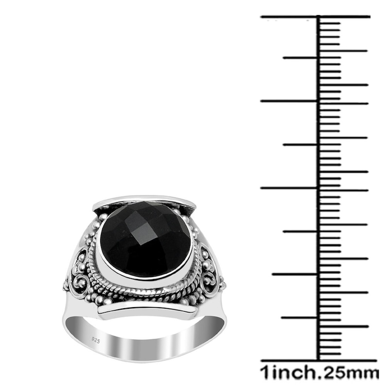 Round Gemstone Mom Gift. Birthstone Jewelry Turquoise Women Rings Labradorite Sterling Silver Black Onyx Malachite Ruby Smoky Quartz