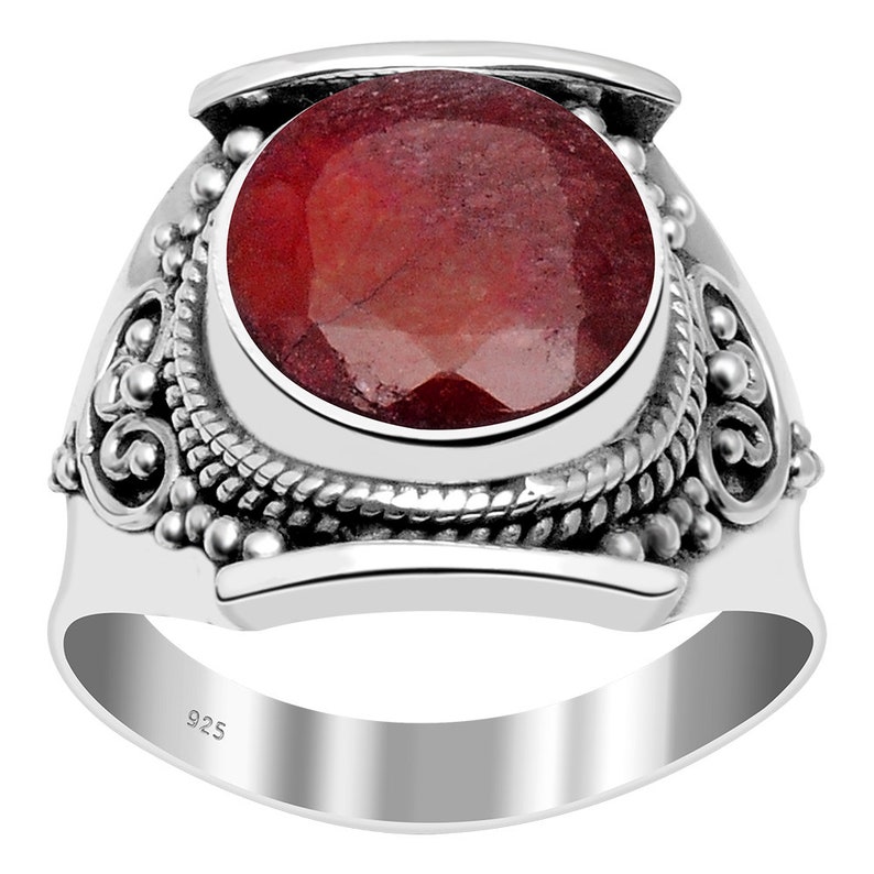 Round Gemstone Mom Gift. Birthstone Jewelry Turquoise Women Rings Labradorite Sterling Silver Black Onyx Malachite Ruby Smoky Quartz