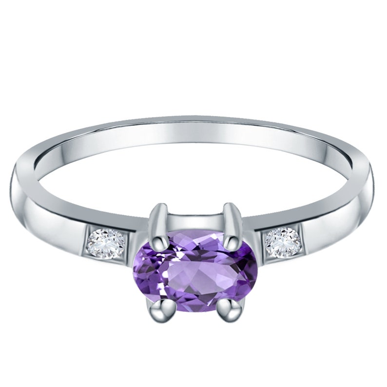 Stack-able Ring Orchid Jewelry 0.55 Carat Amethyst /& White Topaz 925 Sterling Silver Ring Handmade Purple Engagement February Birthstone