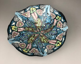 Flower patchwork bowl / bowl porcelain, nerikomi
