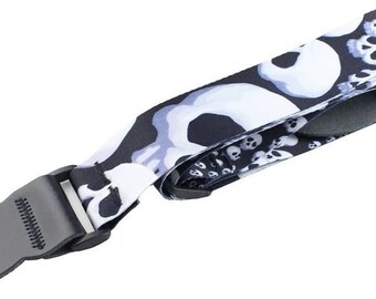 Uk Made Black 'n' White Skulls Adjustable Acoustic ,Electric or Bass Guitar Strap -  Polywebbing - Leather ends